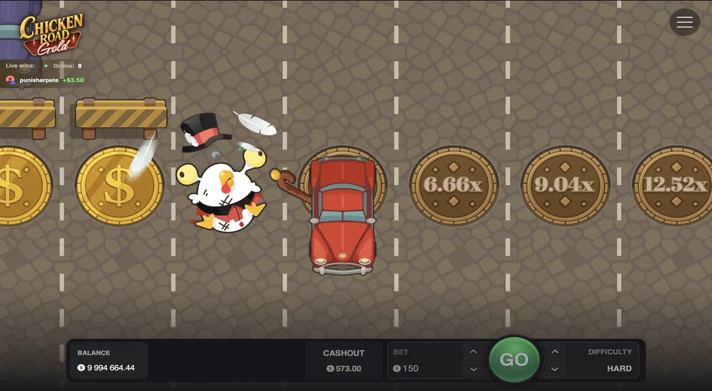 Chicken Road Gold failed road step with a crash result